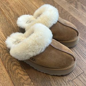 Disquette Suede Fur Platform Slippers
